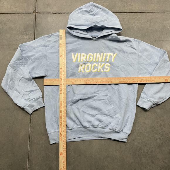 Virginity Rocks Hoodie Mens Medium Light Blue Danny Duncan Pullover Graphic - Picture 2 of 6